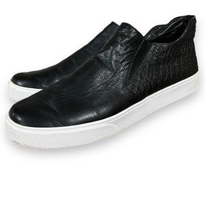 KAANAS Sneaker Black Leather Embossed Snake Mid Slip On Shoe Size 10